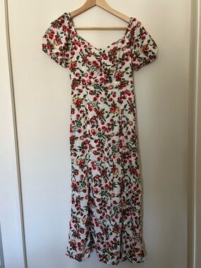 Tomato Print Cap Sleeved Midi Maxi Dress XS/S